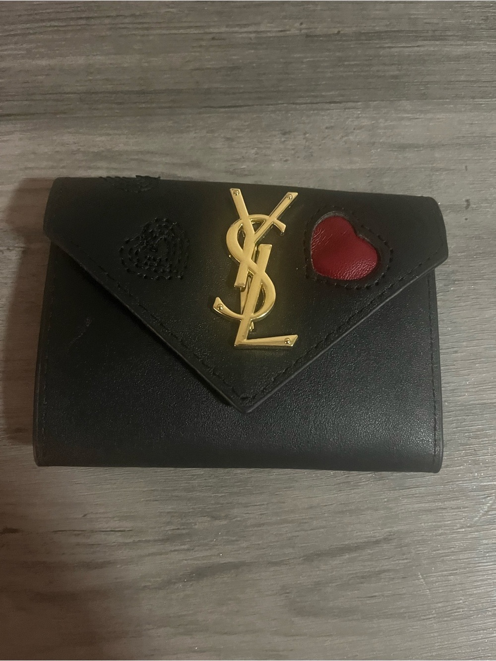 Black Leather Heart Accent Envelope Wallet Y2K luxury - Picture 3 of 4